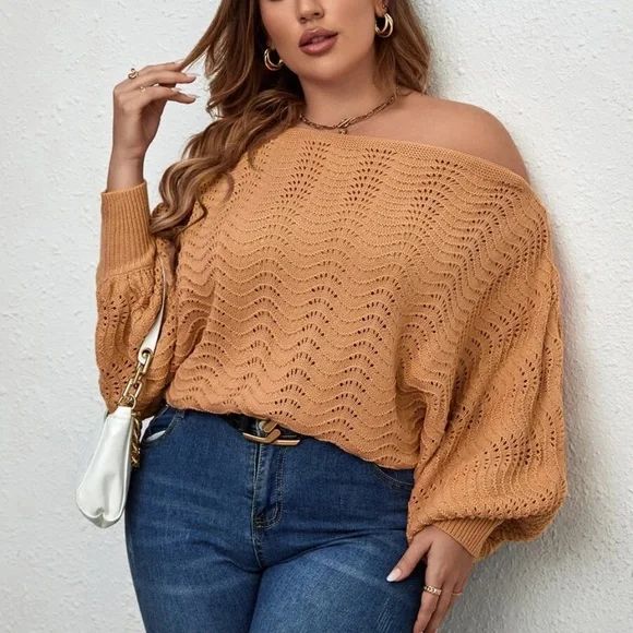 Plus Off Shoulder Batwing Sweater Top - Picture 12 of 13
